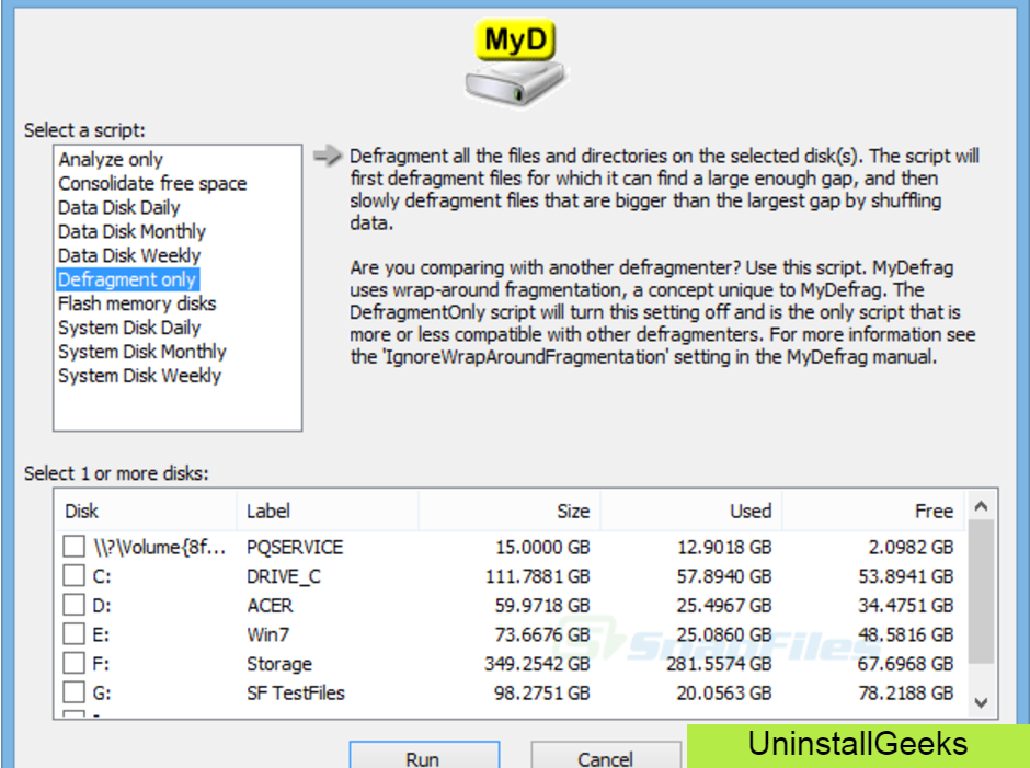 uninstall Mydefrag