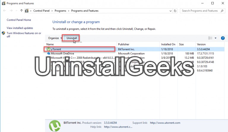 Uninstall UTorrent