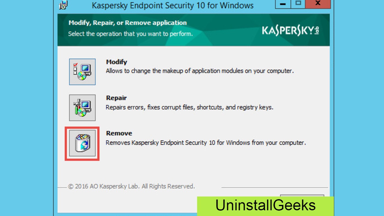 Uninstall Kaspersky