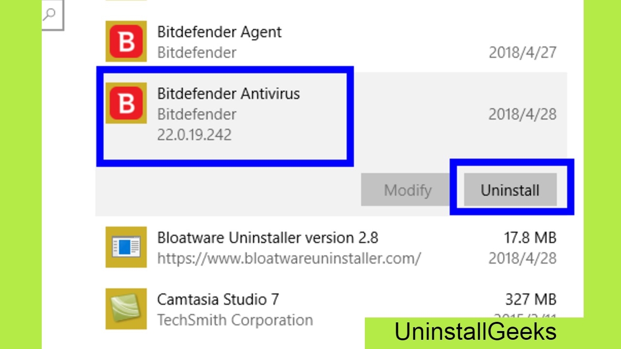 uninstall bitdefender antivirus