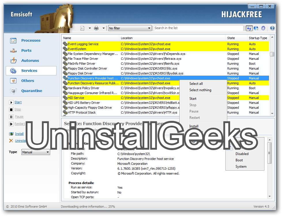 Uninstall Emsisoft HiJackFree