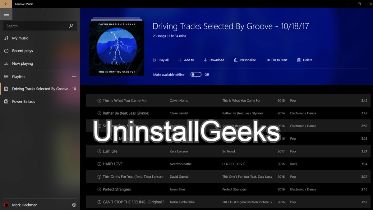 Uninstall Groove Music