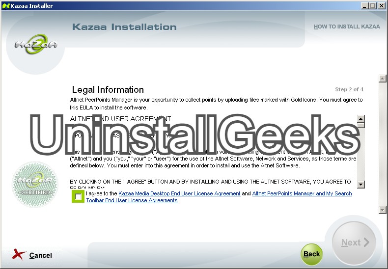 uninstall Kazaa Gold