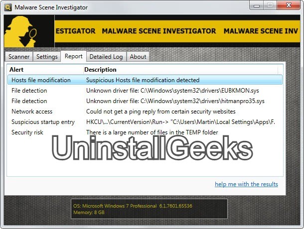 Uninstall Malware Scene Investigator